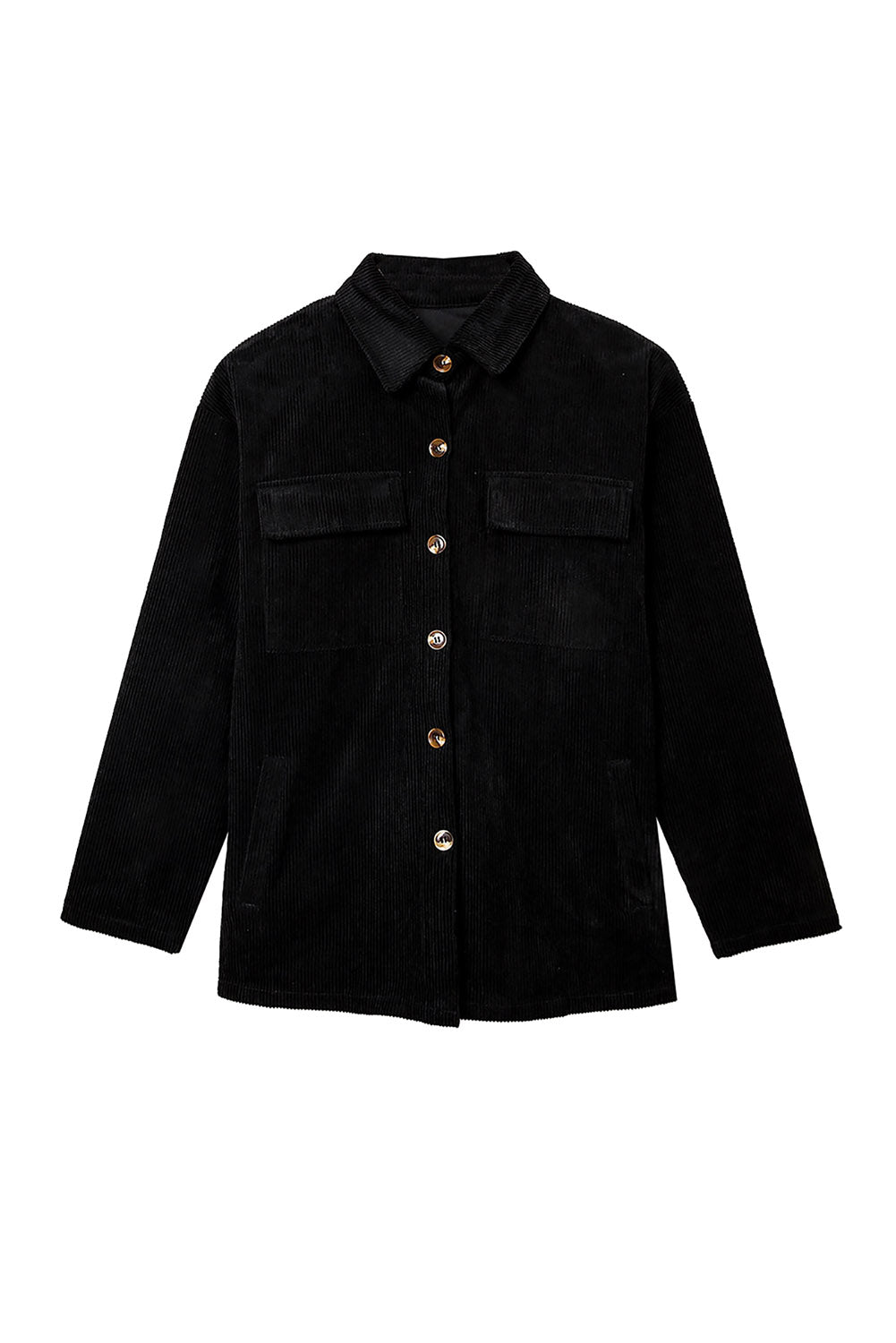Beige Button Up Patch Pocket Corduroy Shacket
