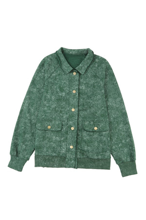 Dark Blue Snap Button Casual Flap Pockets Jacket