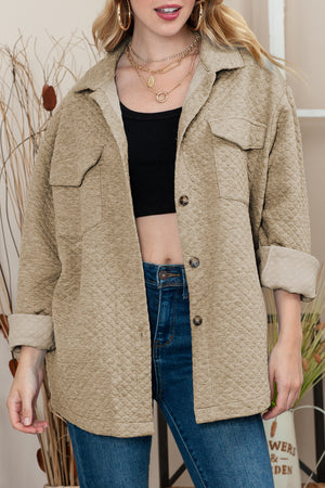 Black Lattice Texture Retro Flap Pocket Button Shacket