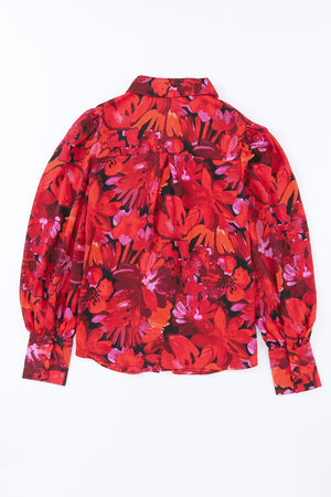Multicolor Swirl Color Block Print Lantern Sleeve Shirt