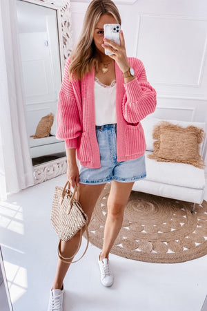 Apricot Solid Pocketed Open Short Cardigan