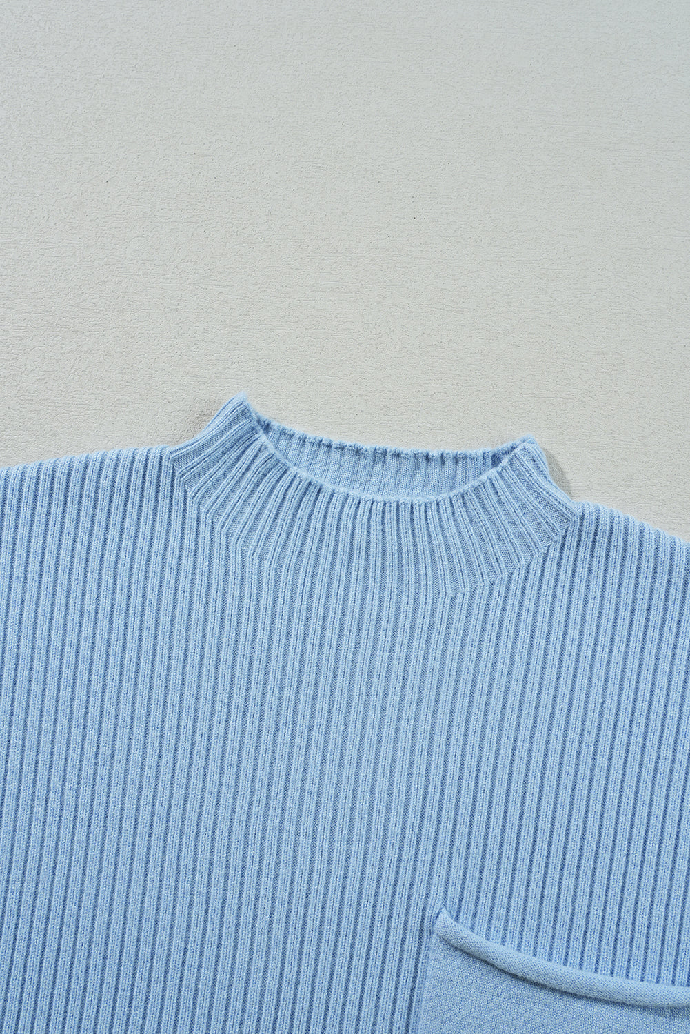Green Patch Pocket Ribbed Knit Short Sleeve Sweater