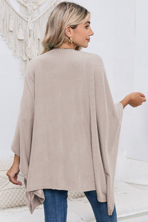 Black Textured Lace Trim Open Front Kimono Cardigan