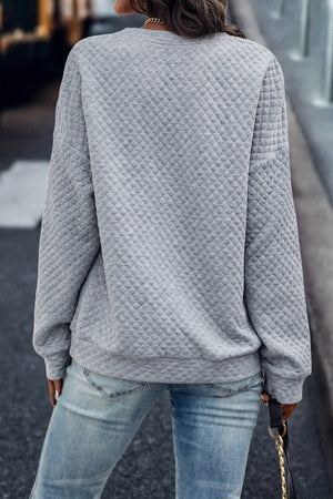 Gray Leopard Quilted Drop Shoulder Half Zipped Sweatshirt