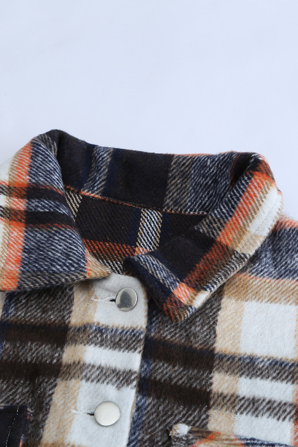 Brown Plaid Button Up Long Sleeve Flannel Jacket