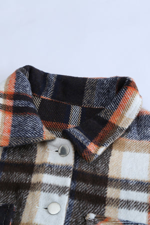 Brown Plaid Button Up Long Sleeve Flannel Jacket