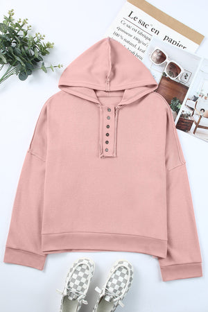 Orange Basic & Casual Button Front Pullover Hoodie