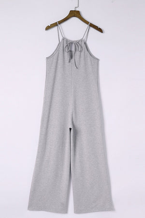 Gray Patch Pockets Spaghetti Strap Wide Leg Jumpsuit