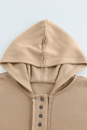 Orange Basic & Casual Button Front Pullover Hoodie
