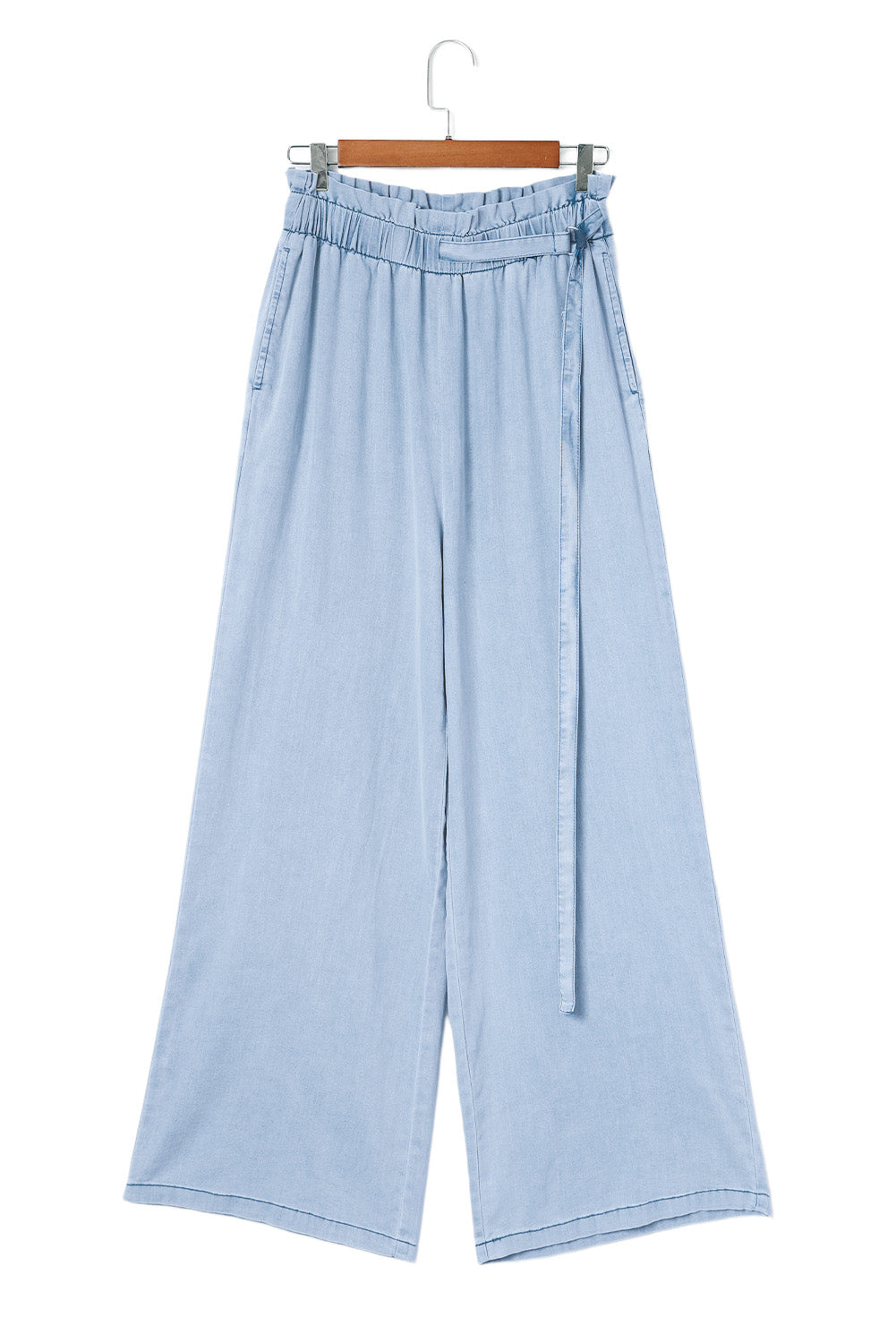 Blue High Waist Pocketed Wide Leg Tencel Jeans