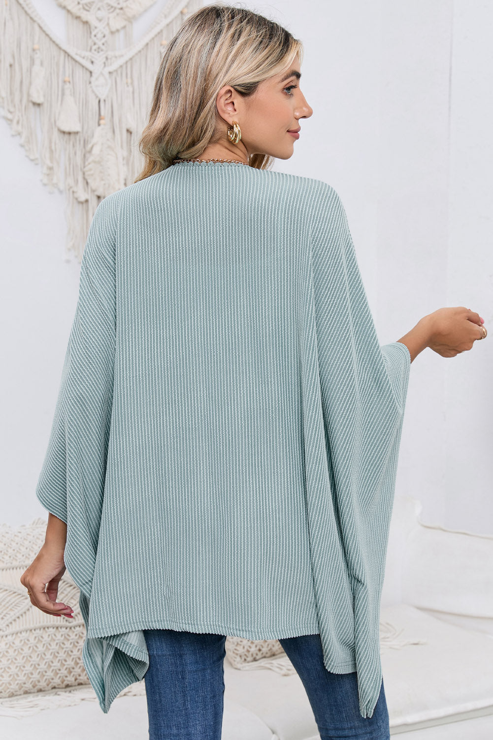 Black Textured Lace Trim Open Front Kimono Cardigan