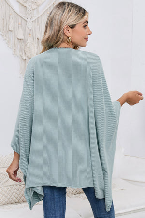Black Textured Lace Trim Open Front Kimono Cardigan