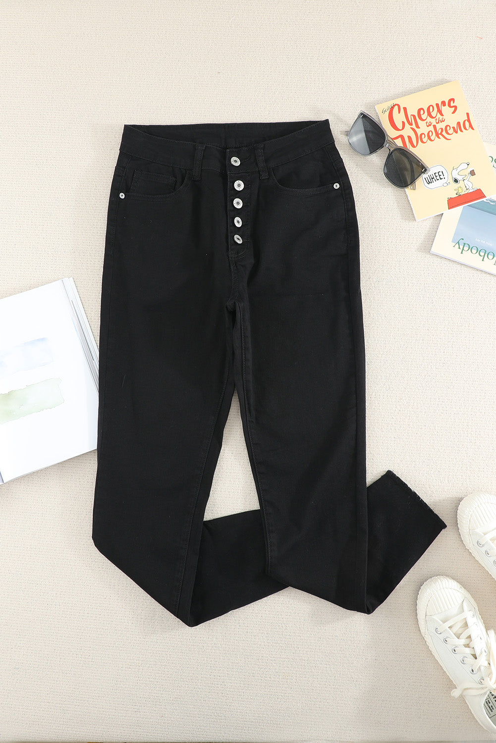 Green Frayed Raw Hem High Waist Denim Jeans