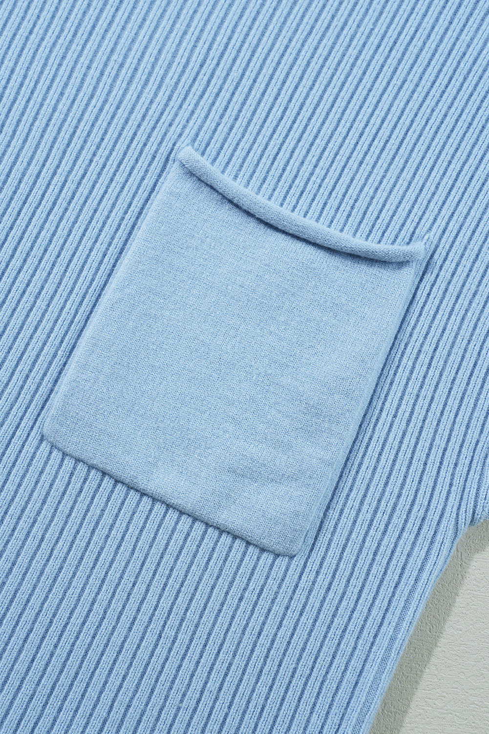 Green Patch Pocket Ribbed Knit Short Sleeve Sweater