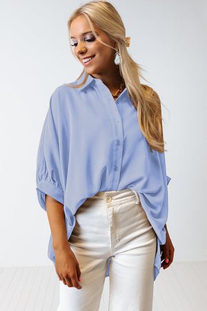 Green 3/4 Batwing Sleeve Oversize Button Up Shirt