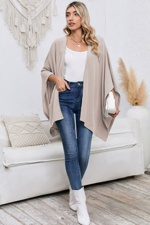 Black Textured Lace Trim Open Front Kimono Cardigan