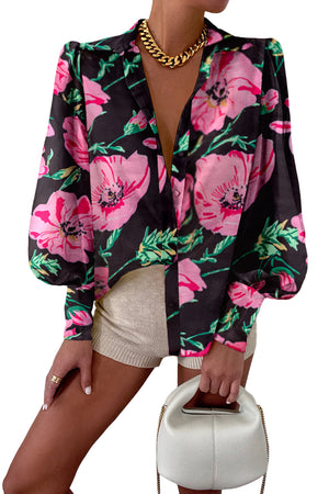 Multicolor Swirl Color Block Print Lantern Sleeve Shirt