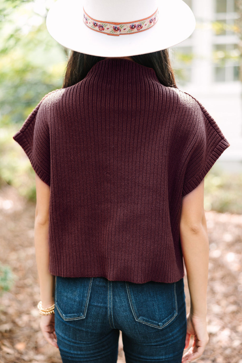 Green Patch Pocket Ribbed Knit Short Sleeve Sweater