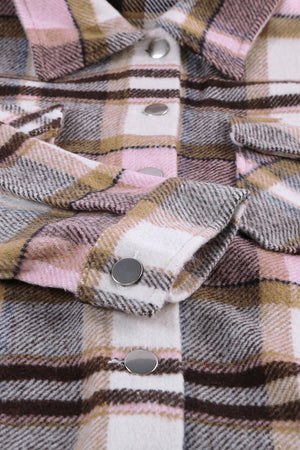 Brown Plaid Button Up Long Sleeve Flannel Jacket