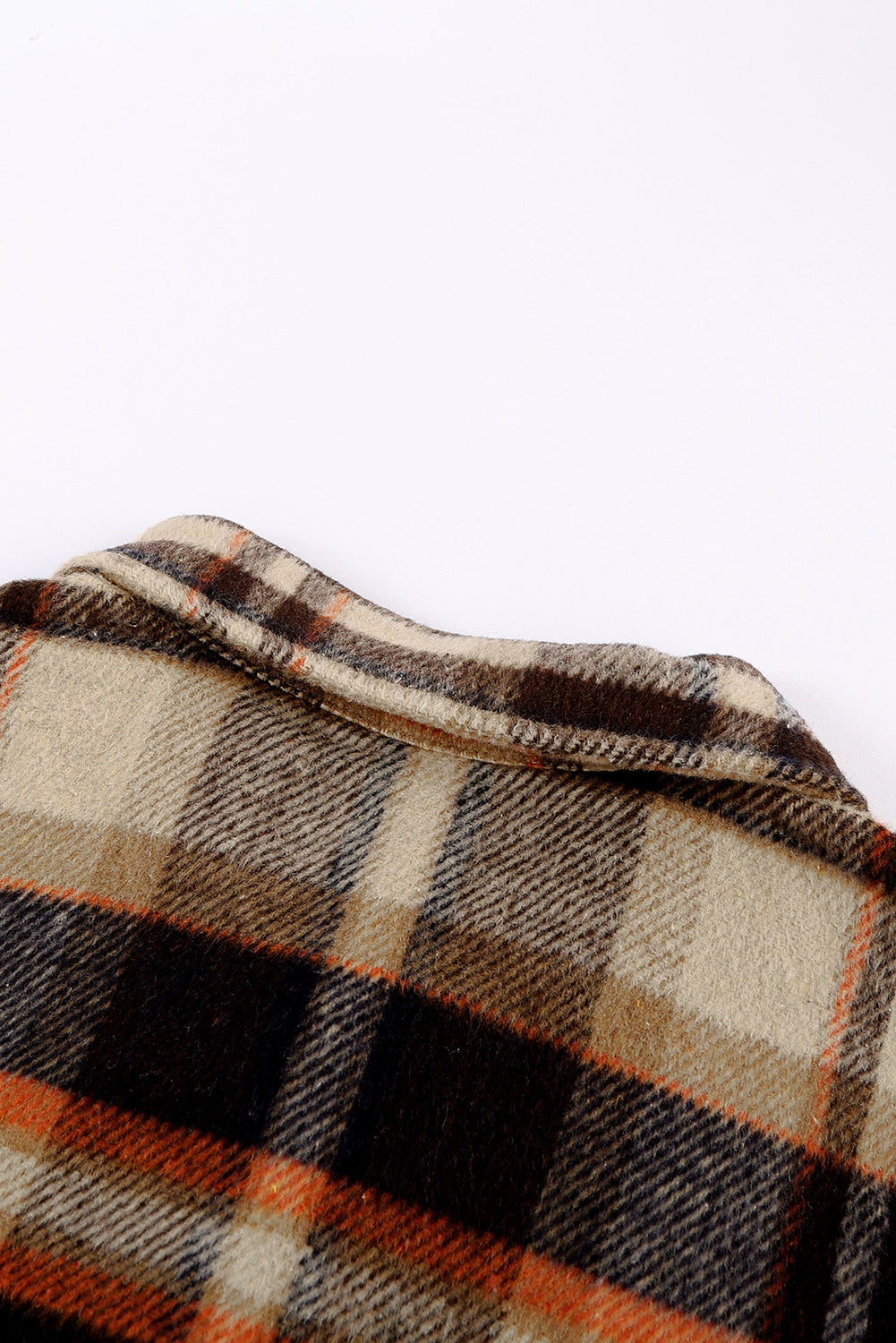 Brown Plaid Button Up Long Sleeve Flannel Jacket