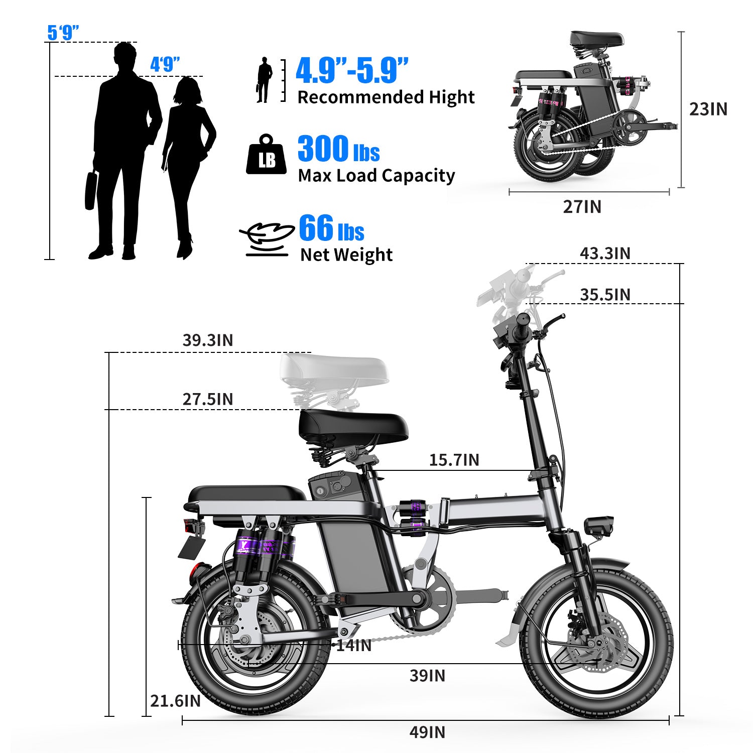ASKGO Electric Bike For Adults, 48V 15AH Removable Battery, 25MPH 35Miles Commuting Ebikes For Women Men, 500W Brushless Motor, Lightweight 14'' Tires Folding Electric Bicycles, LCD Display