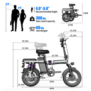 ASKGO Electric Bike For Adults, 48V 15AH Removable Battery, 25MPH 35Miles Commuting Ebikes For Women Men, 500W Brushless Motor, Lightweight 14'' Tires Folding Electric Bicycles, LCD Display