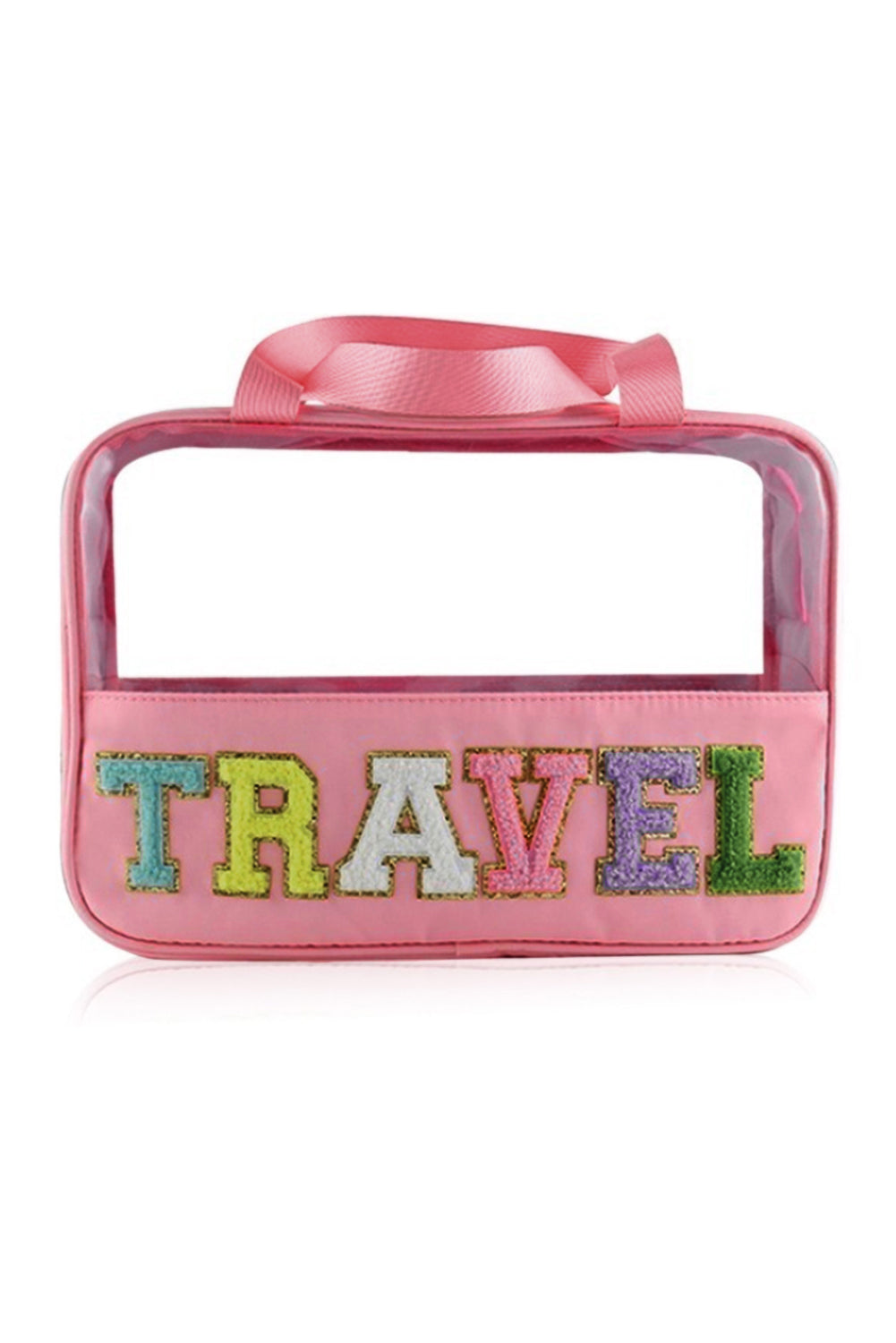 Light Pink TRAVEL Chenille Letter Clear PVC Makeup Bag