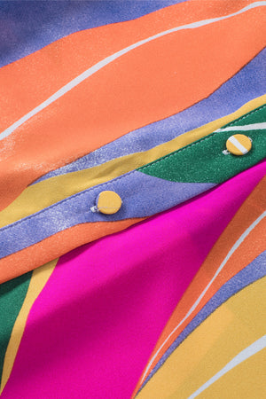 Multicolor Swirl Color Block Print Lantern Sleeve Shirt