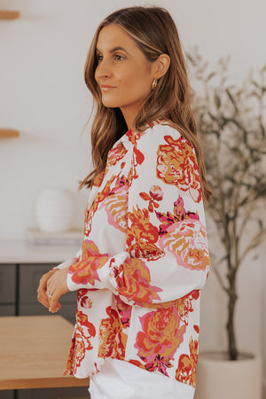 Multicolor Swirl Color Block Print Lantern Sleeve Shirt