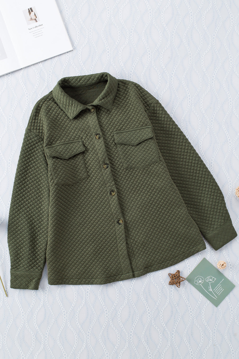 Black Lattice Texture Retro Flap Pocket Button Shacket