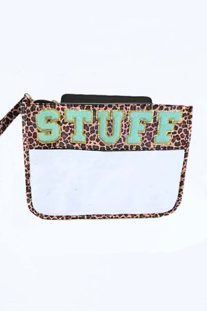 Black STUFF Cow Print Transparent Zipped Handbag