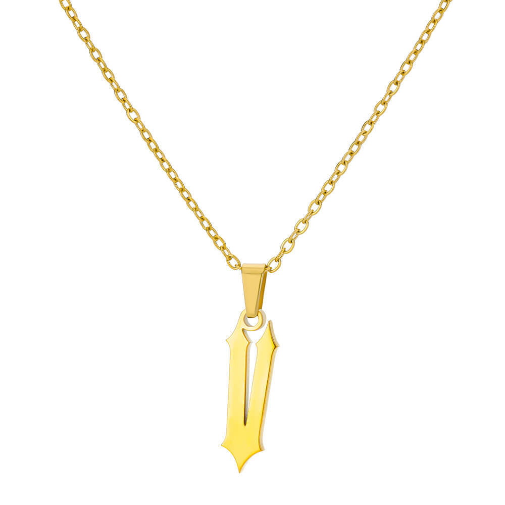 18K Gold Plating Stainless Steel Ancient English Letter Pendant Necklace