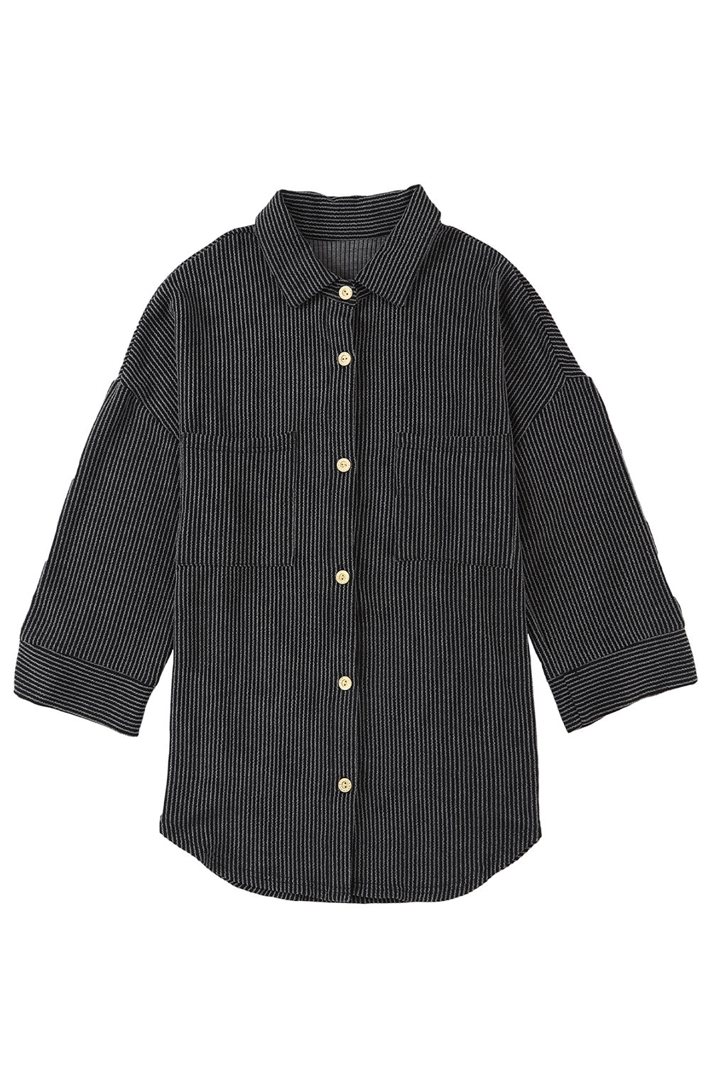 Pink Solid Color Textured Roll Tab Sleeve Shirt Shacket