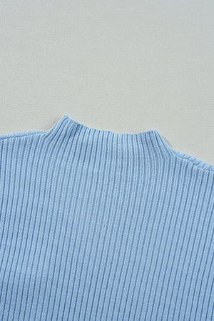 Green Patch Pocket Ribbed Knit Short Sleeve Sweater