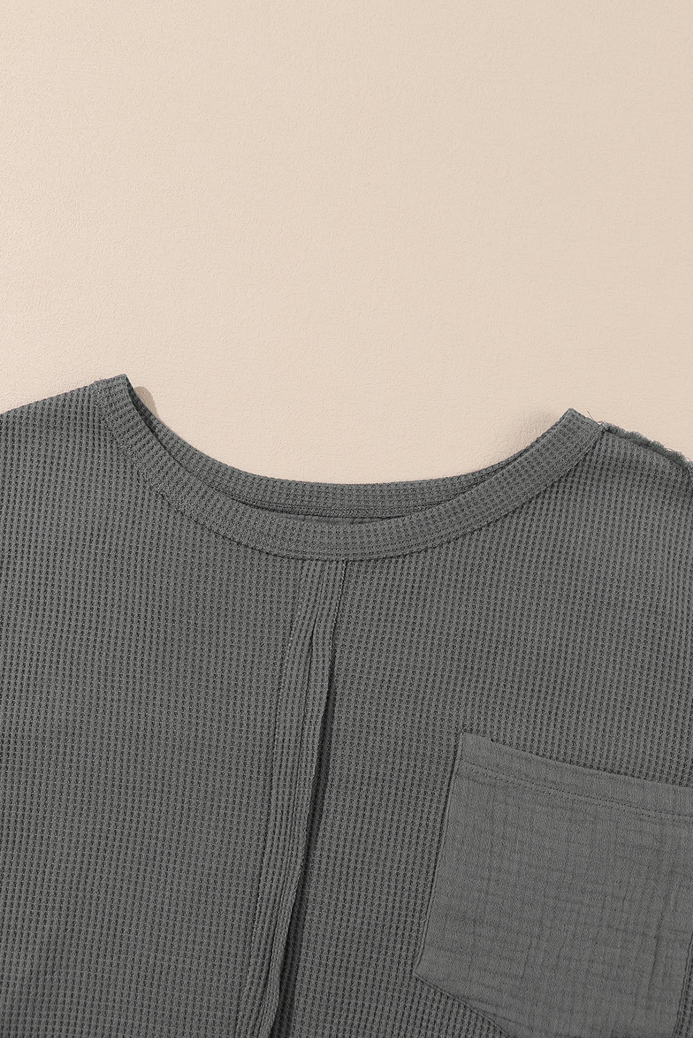Black Waffle and Crinkle Patchwork Long Sleeve Top