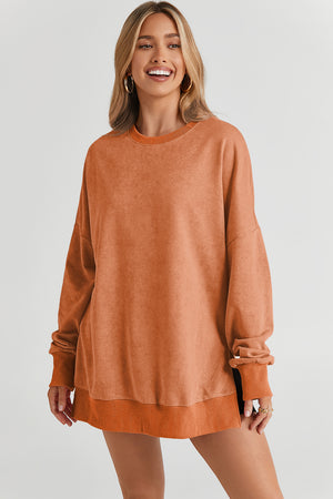 Green Drop Shoulder Ribbed Trim Oversized Sweatshirt