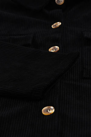 Beige Button Up Patch Pocket Corduroy Shacket