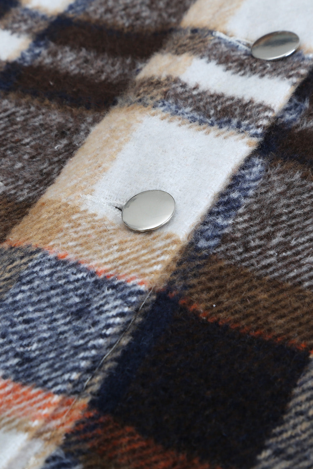 Brown Plaid Button Up Long Sleeve Flannel Jacket