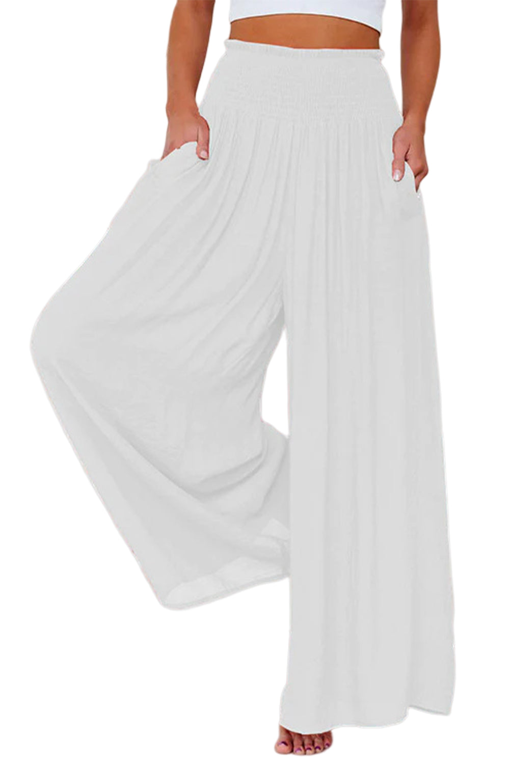 Red Smocked Pockets High Waisted Beach Pants