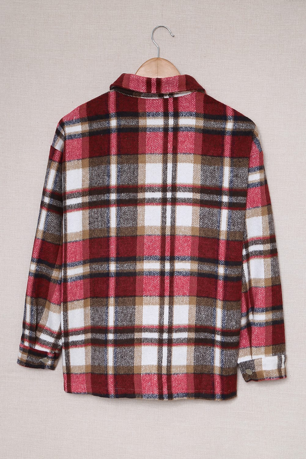 Brown Plaid Button Up Long Sleeve Flannel Jacket
