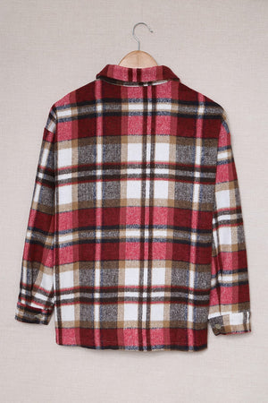 Brown Plaid Button Up Long Sleeve Flannel Jacket