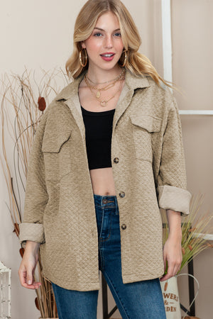 Black Lattice Texture Retro Flap Pocket Button Shacket
