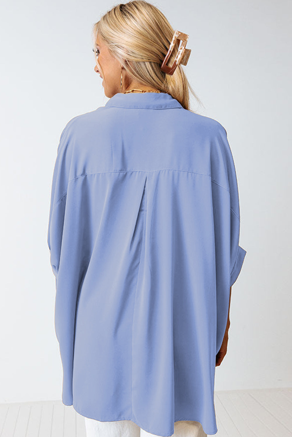 Green 3/4 Batwing Sleeve Oversize Button Up Shirt