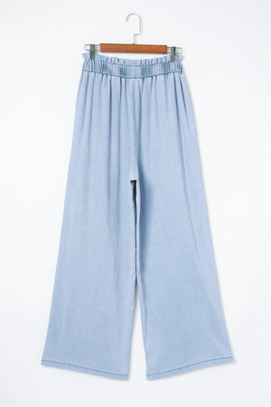 Blue High Waist Pocketed Wide Leg Tencel Jeans