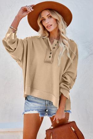 Orange Basic & Casual Button Front Pullover Hoodie