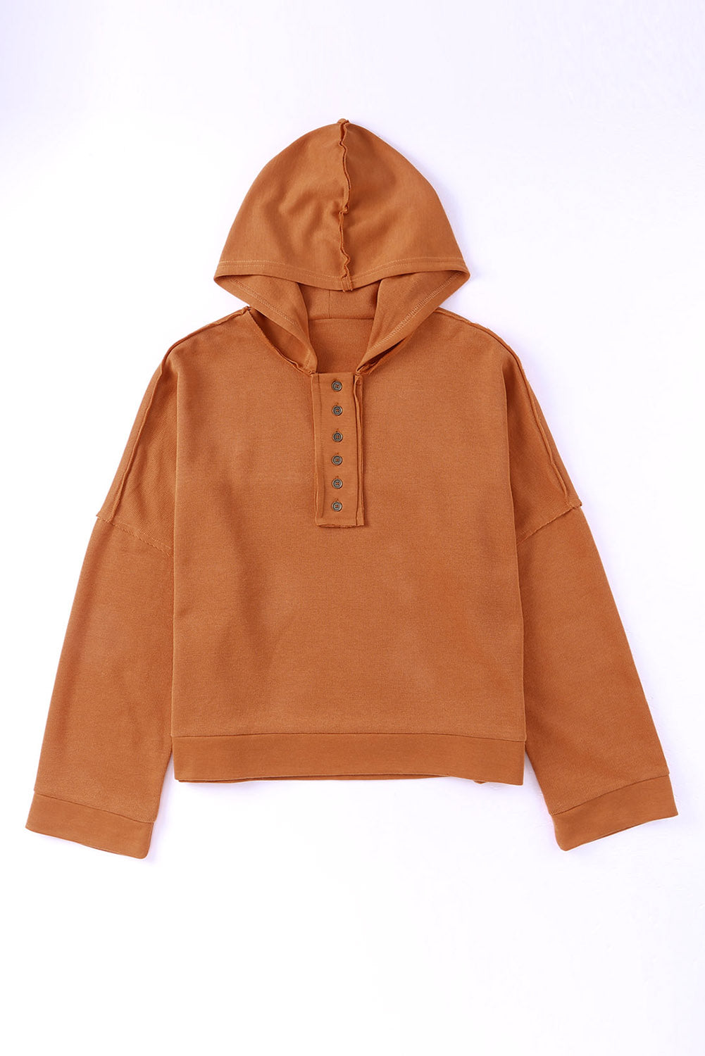 Orange Basic & Casual Button Front Pullover Hoodie