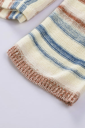 Multicolor Striped Knit Kangaroo Pocket Hooded Sweater