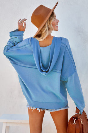 Orange Basic & Casual Button Front Pullover Hoodie