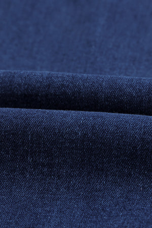 Dark Blue Casual Hole Drawstring Elastic Waist Jeans