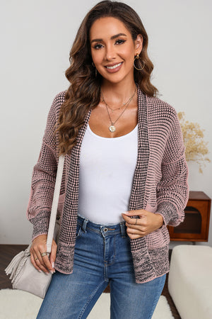 Gray Chunky Knit Pockets Drop Sleeve Cardigan